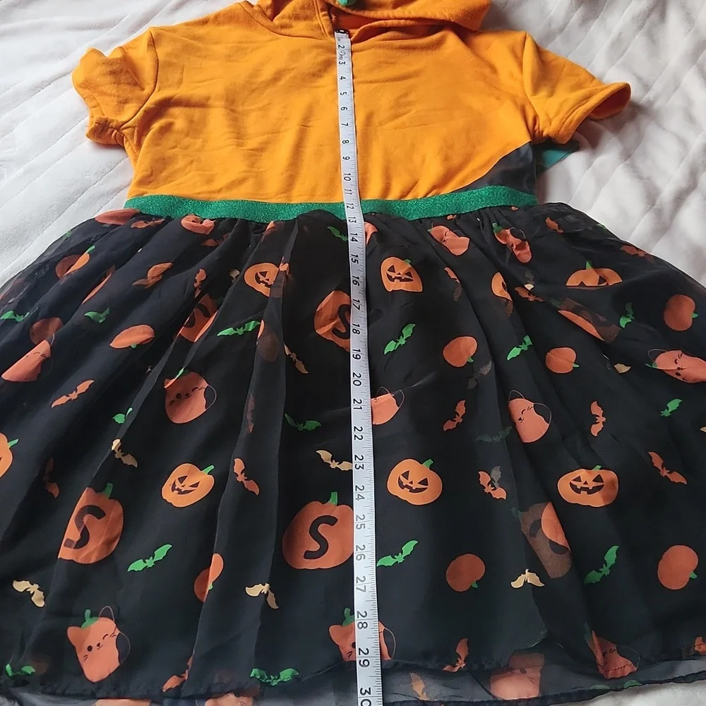 Halloween, Youth Girl Orange Black Cat Soft Squishmallows Pumkin Layered Dress